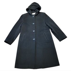Vintage Albert Nipon Women's Black Wool & Cashmere Hooded Coat - Size 10